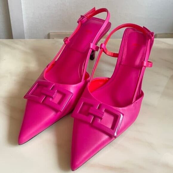 ZARA Leather Heels with Front Buckle NWT | Fuchsia Slingback Size 7.5 - Picture 12 of 16